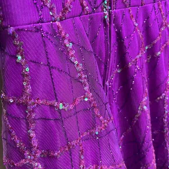 CITY STUDIOS Junior Sequined Glitter-Mesh Skater Dress Sz 7/8 Purple - Picture 5 of 13
